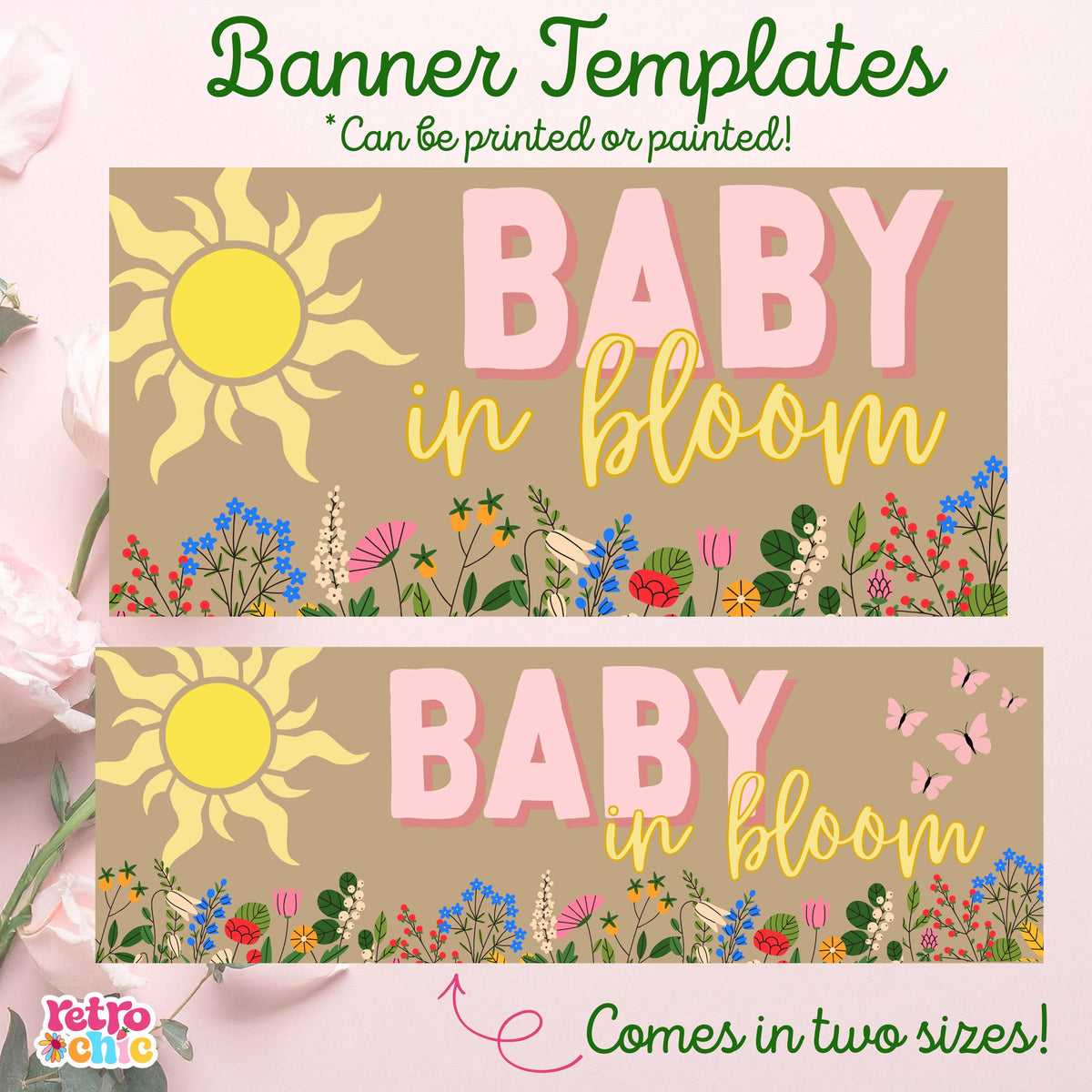 Baby in Bloom Shower Invitation Bundle, Editable Canva Templates (Digital Download)