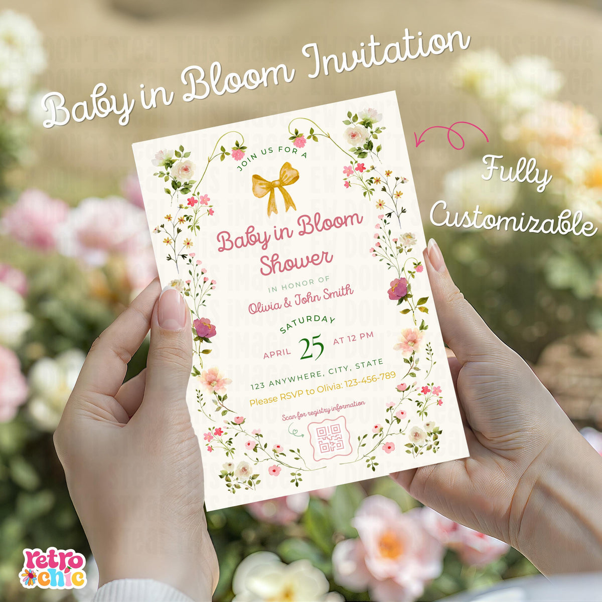 Baby in Bloom Shower Invitation Bundle, Editable Canva Templates (Digital Download)